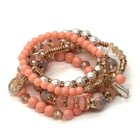 My Bead Emporium Jewelry - Bracelet Coral Color Beads Five strands Charms